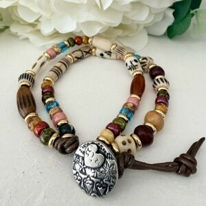 Boho Bead Double Strand Leather Wrap Bracelet